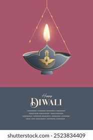 Happy Diwali wishes greeting card with premium style diya.