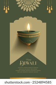 Happy Diwali Wishes Greeting Card with premium looking diya.