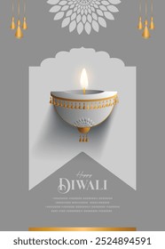 Happy Diwali Wishes Greeting Card with premium looking diya.