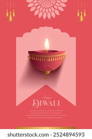 Happy Diwali Wishes Greeting Card with premium looking diya.