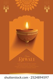 Happy Diwali Wishes Greeting Card with premium looking diya.