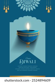 Happy Diwali wünscht Grußkarte mit Premium aussehende diya.