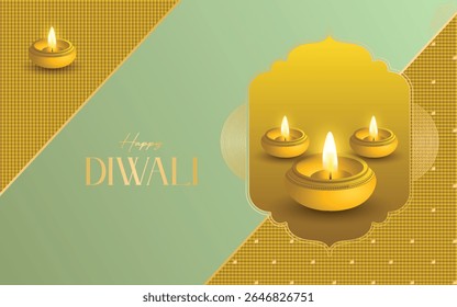 Happy Diwali wishes greeting card and banner with premium style diya.   