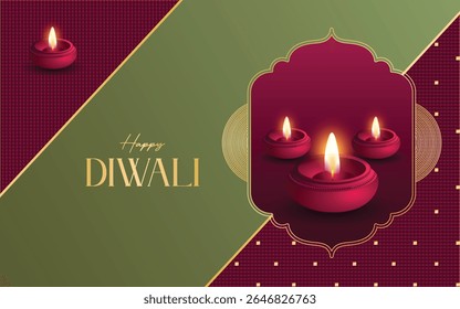 Happy Diwali wishes greeting card and banner with premium style diya.   