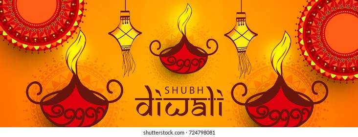 Happy Diwali & Diwali Wishes Illustration Greeting Card Background.