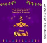 Happy Diwali Wishes. Indian Hindu Festival. Greeting Card, Social Media Square Post 1080x1080