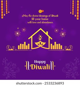 Happy Diwali Wishes, New Home Real Estate Concept. Indian Festival Bg. Construction, Apartments, Villas, Flats, Buildings 