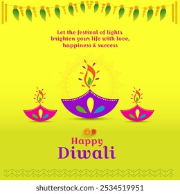 Felices deseos Diwali. Vector de publicaciones en redes sociales. Deseos de marketing digital. India, Festival, Tradicional, Copiar espacio, Capas