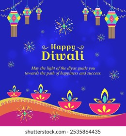 Happy Diwali Wishes Social Media Post. Deepawali Indian Festival. Festival of Lights. Creative Digital Marketing Post Template Vector.