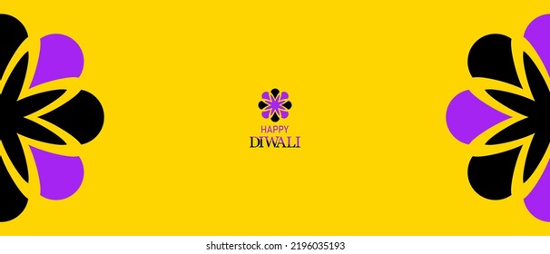 Happy Diwali. Yellow background with abstract Diwali flower. Modern minimalistic yellow black style vector illustration.