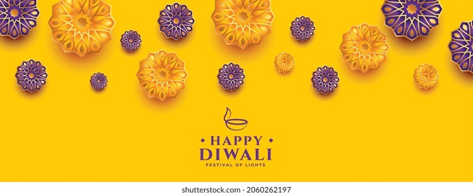 happy diwali yellow indian ethnic decorative banner design