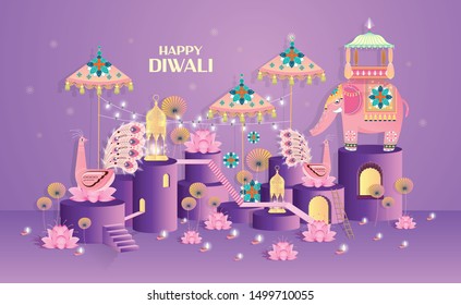 happy diwali/deepavali greetings template vector/illustration