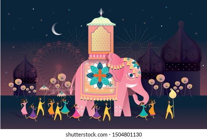 Happy Diwali/Deepavali parade greetings template vector/illustration