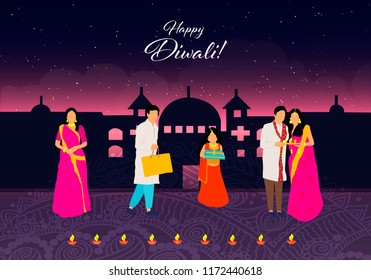 Happy Diwali.Happy Diwali. Traditional Indian Festival. Diwali festival of India with gifts in vector