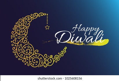 Happy diwalli, beautiful greeting card with moon and star