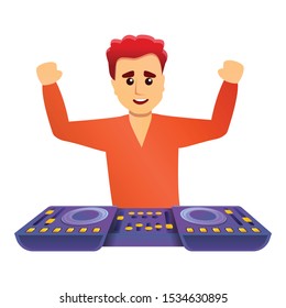 Happy dj music icon. Cartoon of happy dj music vector icon for web design isolated on white background