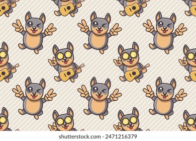 happy doberman animal character seamless pattern vector illustration background 