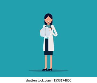 Happy doctor carries pill for patients. Pharmacy concept, Happy cartoon vector illustration
