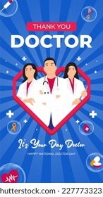 Feliz Día Nacional del Doctor. Día Mundial de la Salud. Estilo de vida saludable. Plantilla de publicación de medios sociales