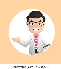 Happy Doctor Presenting Pose Vector