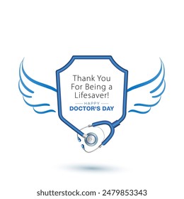 Happy Doctors Day creative concept. National Doctors' Day wishes theme with Wings  Stethoscopes.