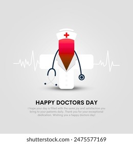 Feliz Día del Doctor, Ilustración vectorial creativa. Estetoscopio, símbolo médico y Latido cardíaco.