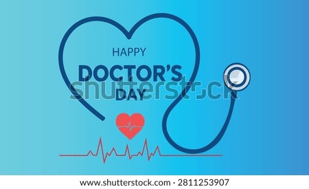 Happy Doctor's Day Greeting Card Background with Stethoscope Heart and Heartbeat Line