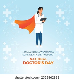 Happy Doctor's Day. July 1st. National Doctor's Day Vector Design Template. Doctor with Superman Cape