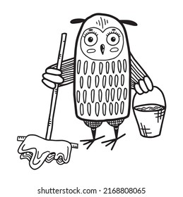 Happy Doctor's Day. Owl in the form of a orderly. Hand drawn cartoon vector.