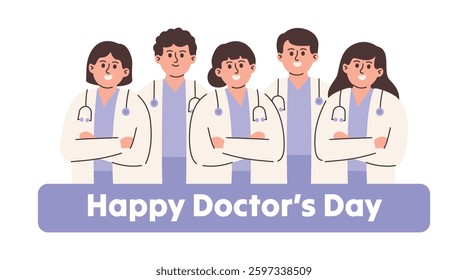 Happy Doctor's Day, Thank you to Medical Staff for Fighting Disease, Medical Poster with Team of Doctors.