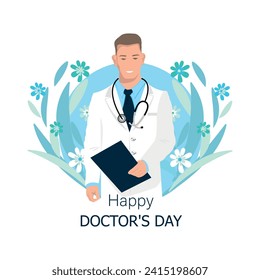 Happy Doctor's Day. Thanks to the doctors and nurses for their help and saved lives. Medicine and health. Vector illustration horizontal in flat style on an abstract background.