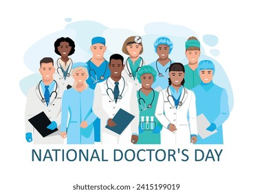 Happy Doctor's Day. Thanks to the doctors and nurses for their help and saved lives. Medicine and health. Vector illustration horizontal in flat style on an abstract background.