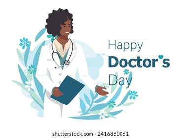 Happy Doctor's Day. Thanks to the doctors and nurses for their help and saved lives. Medicine and health. Vector illustration horizontal in flat style on an abstract background.