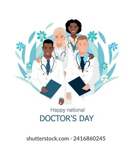 Happy Doctor's Day. Thanks to the doctors and nurses for their help and saved lives. Medicine and health. Vector illustration horizontal in flat style on an abstract background.