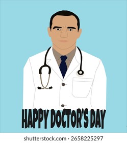Feliz Dia do Médico Ilustração Vetor - Médico Masculino em Casaco Branco