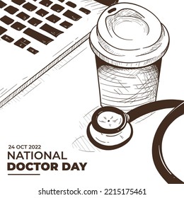 Happy Doctor's Day Who Has Fully Contributed To Serving The Community. 24 October 2022 Commemorates National Doctor's Day Social Media Post Using Shaded Draw.