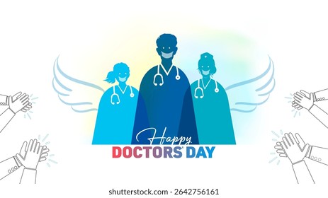 Happy Doctors Day. Wishing and appreciation poster design. Group doctors standing together vector illustration