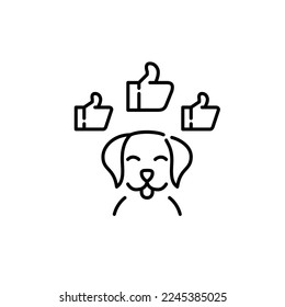 Happy dog approval. Thumbs ups. Pixel perfect, editable stroke line art icon