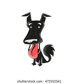 Happy dog. Black small pet dog. vector illustration