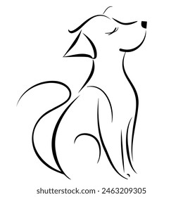 Happy dog in a black and white drawing with eyes closed