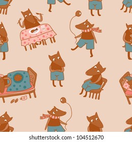 happy dog brown seamless pattern