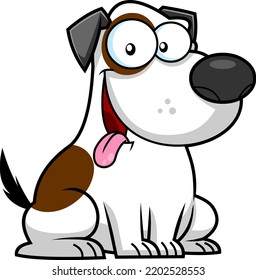 Happy Dog Cartoon Character. Vector Hand Drawn Illustration Isolated On Transparent Background