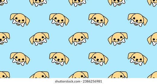 Happy dog cartoon doodle seamless pattern. Funny puppy with bone flat illustration background. Animal texture print. Playful pet character wallpaper.