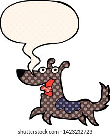happy dog cartoon with speech bubble in comic book style