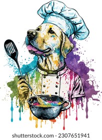 Happy Dog is cooking Wearing a chefs shirt , Vector, illustration