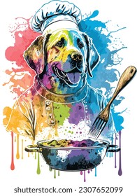 Happy Dog is cooking Wearing a chefs shirt , Vector, illustration