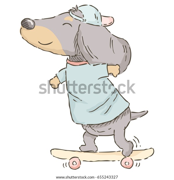 Happy Dog Dachshund On Skateboard Vector Stock Vector (Royalty Free ...