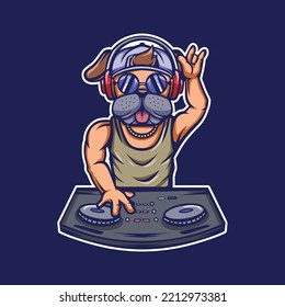 Happy Dog Dj Cartoon Illustration