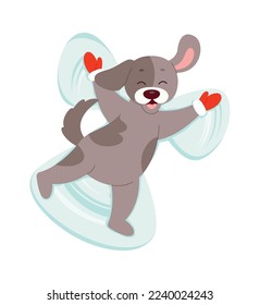 Happy dog doing snow angel flat icon Outdoor activity