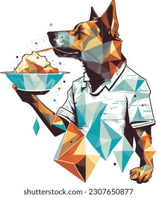 Happy Dog Eating Cake a cartoon tshirt, Vector, illustration